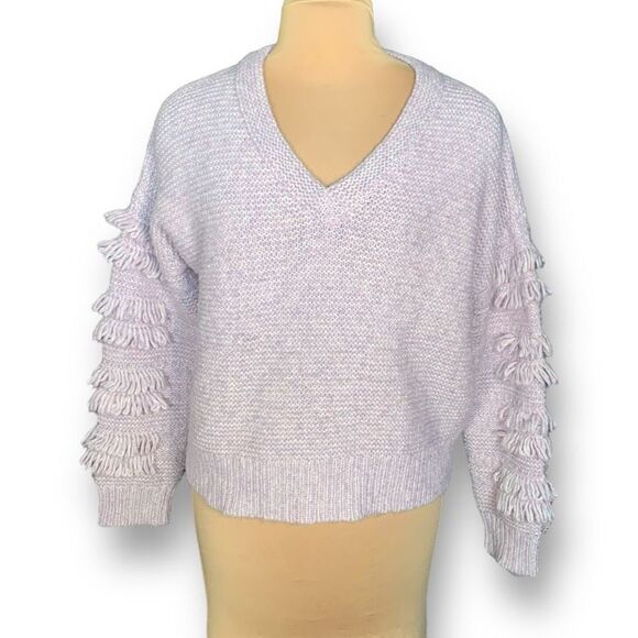Madewell Fringe Sleeve Pullover Sweater Loose Knit Pastel Lilac Cropped Small - Picture 2 of 8